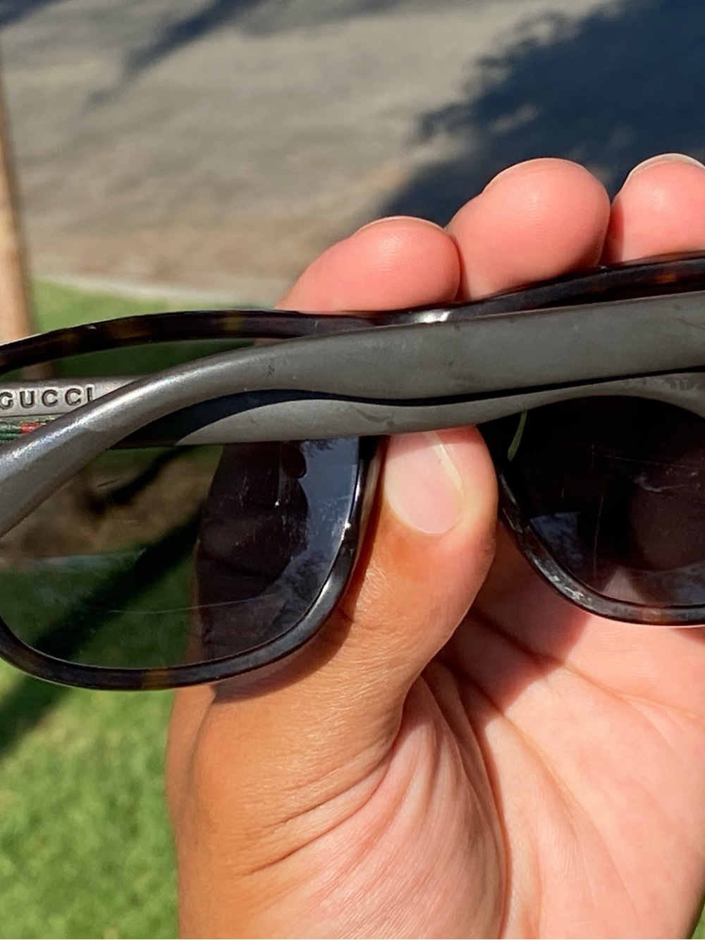 Gucci Men’s Dark Tortoise Frame Sunglasses with Gray Temples